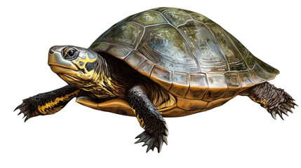 Obraz premium A Turtle's Determined Journey: This captivating image captures the essence of a turtle in motion, showcasing its unique shell and powerful limbs.