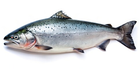 Naklejka premium Salmon fish isolated on white background for seafood steak BBQ food concept, salmon, fish, isolated, white background, seafood, steak