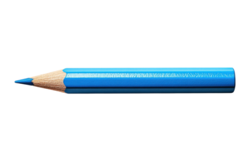 Vibrant blue colored pencil resting on a flat surface with a sharp tip ready for use in creative projects