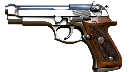 Silver handgun, detailed firearm image 