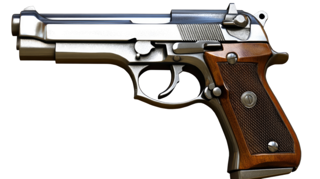 Silver handgun, detailed firearm image 