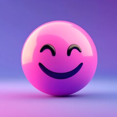 Fototapeta premium Bright pink Smiley emoji against a smooth gradient background of purple to blue