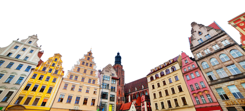 Skyline of Wroclaw, Poland old town isolated on transparent white png