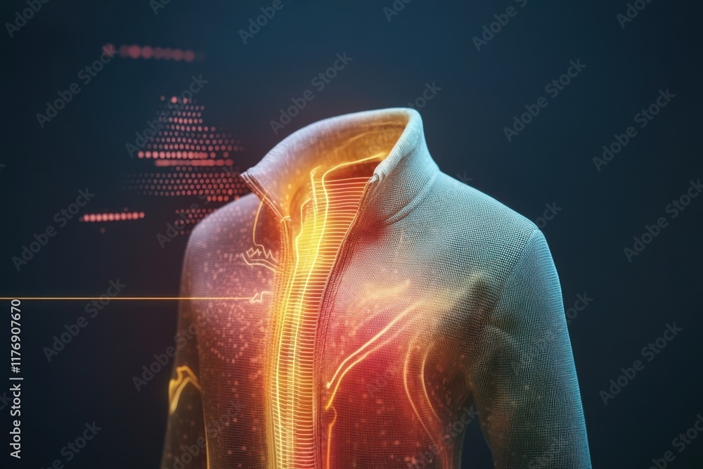 Poster innovative jacket design showcasing advanced technology and dynamic light patterns
