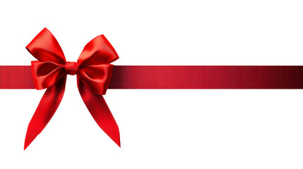 Red christmas gift ribbon and bow straight horizontal banner isolated transparent background photo PNG file