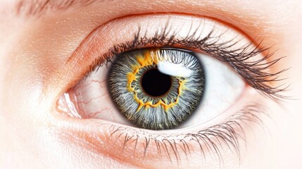 Fototapeta premium Close-up of a human eye showcasing intricate details and colors.