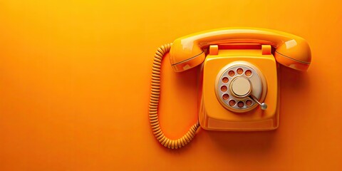 Orange retro phone on bright yellow background, retro, phone, vintage, orange, bright, colorful, antique, communication