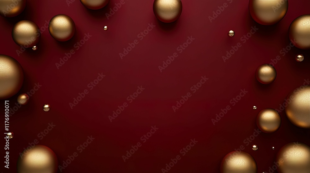 Poster golden orbs floating against deep crimson red background abstract digital design vivid colors close-