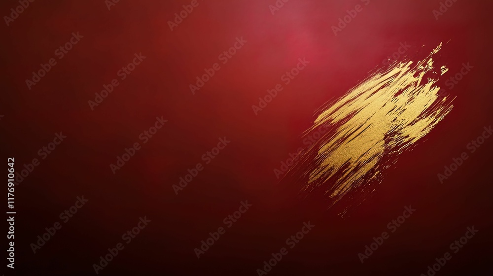 Poster minimalistic deep red and golden brushstroke design abstract digital contemporary style close-up vie