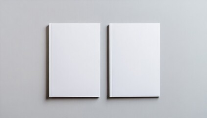 Two Blank White Books Mockup on Gray Background. Perfect for displaying your designs, branding or cover art.