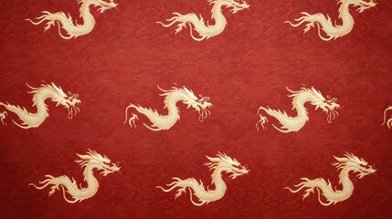 Exquisite rich red fabric with golden dragon pattern textile design creative studio artistic environment close-up view cultural symbolism