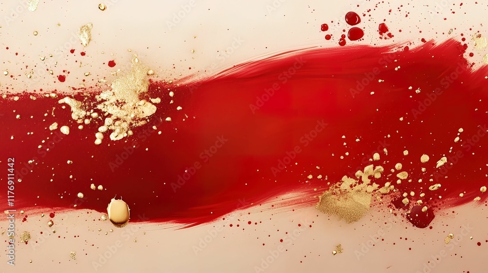 Poster dynamic abstract red and gold paint splatter studio digital creative environment close-up view artis
