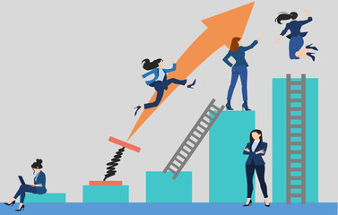 目標達成へのロードマップのイラスト(ビジネスウーマン)