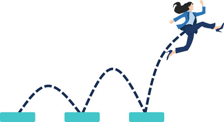 ホップ・ステップ・ジャンプするビジネスウーマンのイラスト