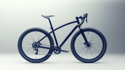 A sleek, modern bicycle with thick tires, designed for stability and performance, set against a minimalist backdrop.