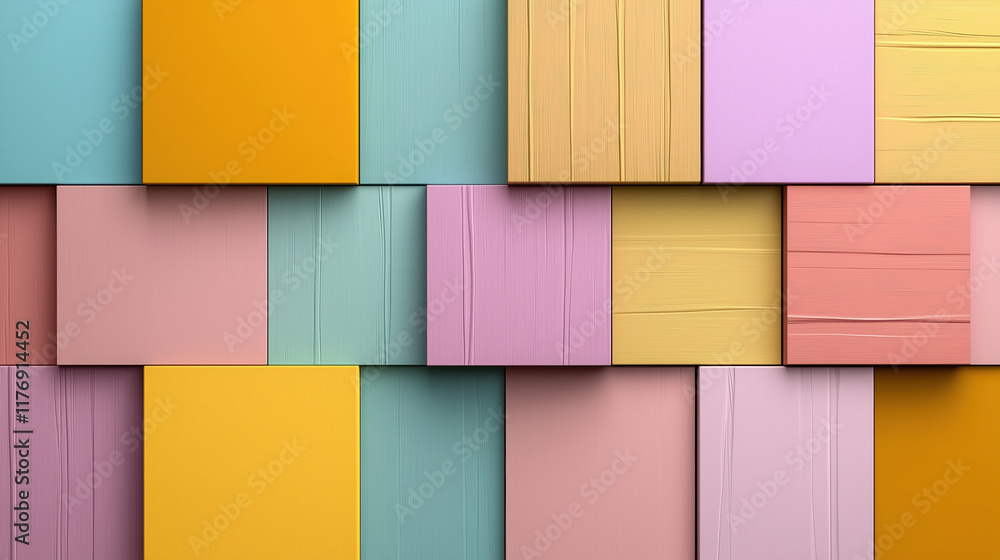 Poster vibrant color blocks in pastel shades create lively abstract pattern