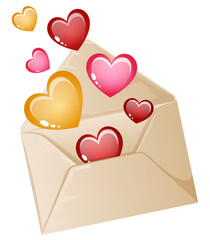 Cute Love Letter with Colorful Hearts Coming Out. Valentine`s Day Cartoon Isolated Graphic