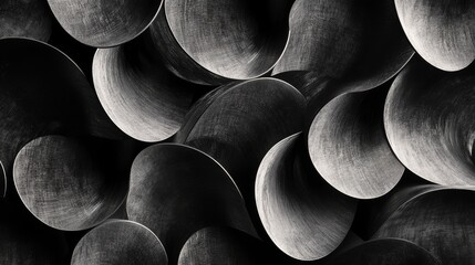 manufacturing material photography, repeating circular forms, metallic ambient lighting, textile industry aesthetic, sophisticated grayscale, sharp detail