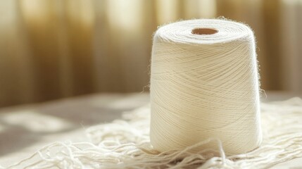elegant ivory thread roll, delicate fiber texture, studio photography style, gentle shadows, architectural simplicity, neutral environment
