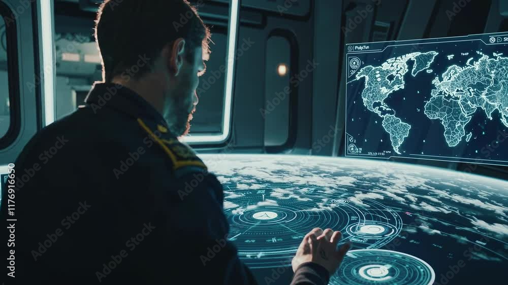 Aufkleber exploring advanced technology in space command center with global mapping