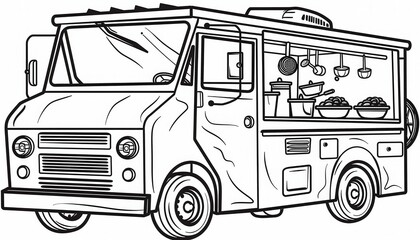 A simple food truck coloring page for kids and adults.  Perfect for restaurant menus, activity books, or educational materials.
