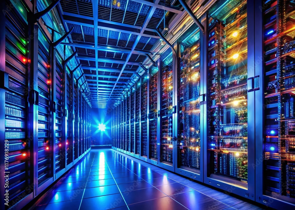 Poster low light data center network: advanced server racks & cables