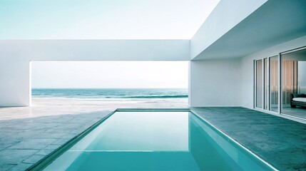Obraz premium Modern Minimalist Home with Ocean View and Pool.