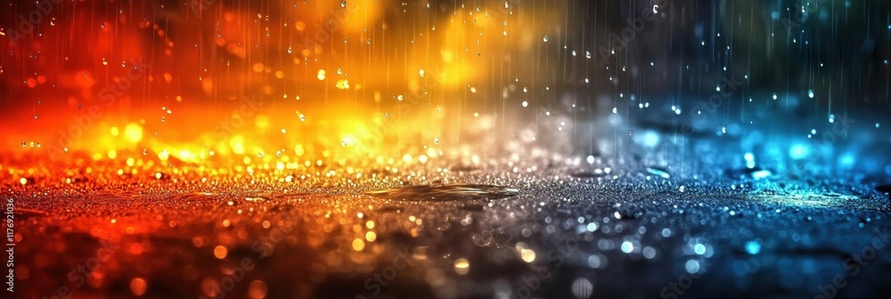 Poster stunning abstract background featuring water drops illuminated by rays of light in an enchanting mul