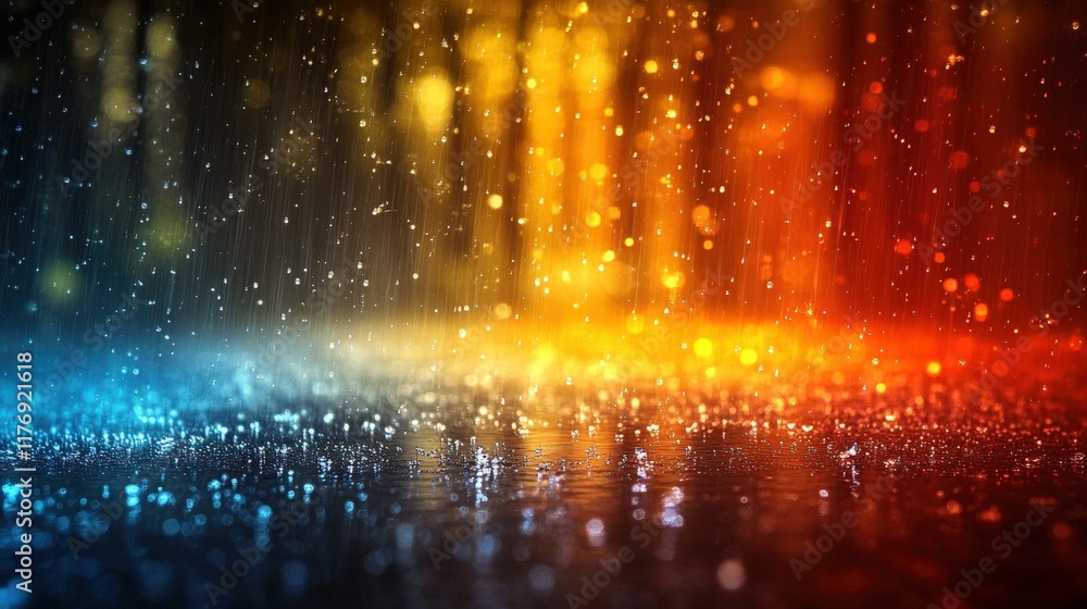 Poster vibrant abstract background of colorful water drops and light rays in an ethereal atmosphere for stu