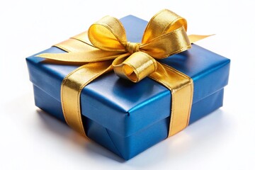 Luxurious Blue Gift Box with Golden Ribbon & Bow - Long Exposure Di-Cut Stock Photo