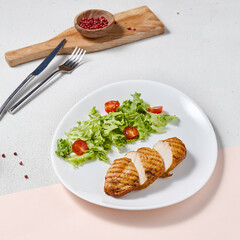 Grilled Chicken Fillet with Mixed Salad on Minimalist Setting
