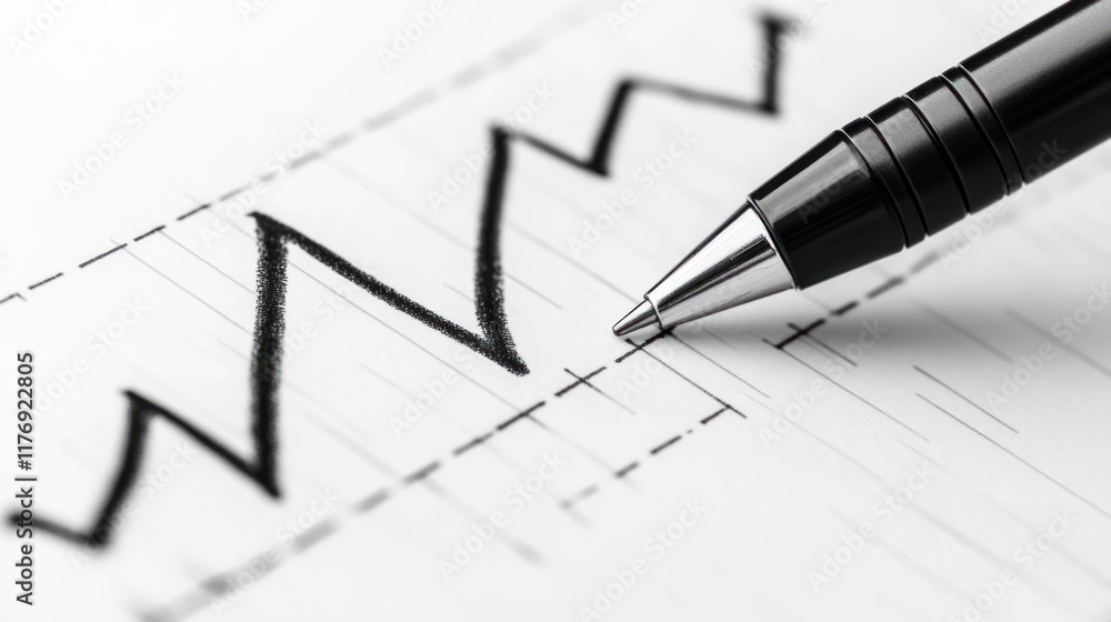 Poster close-up of a pen drawing a zigzag line on a graph