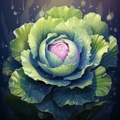 Vector Illustration of a Cabbage in a Dark Palette with Simple Flat Style