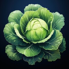 Obraz premium Vector Illustration of a Cabbage in a Dark Palette with Simple Flat Style