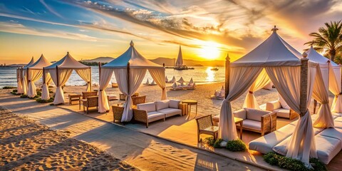 Fototapeta premium Luxury Tents Beachfront Cannes Film Festival France - Glamorous Coastal Accommodation