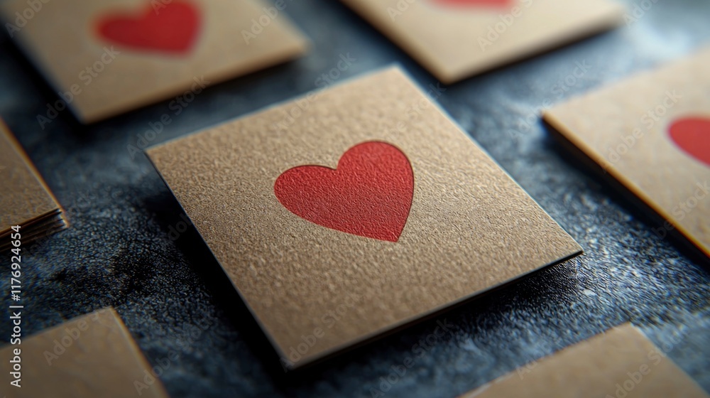 Poster features minimalist valentine's day cards designed with a simple red heart on a natural textured bac