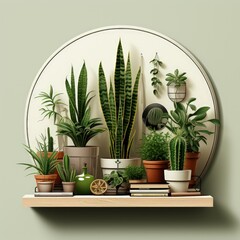 Abstract Green Plant Art with Minimalistic Texture and Lines