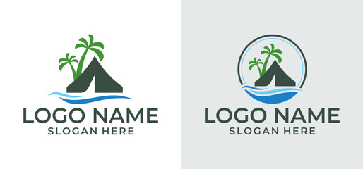 Vector illustration design of the symbol of camping on the beach.