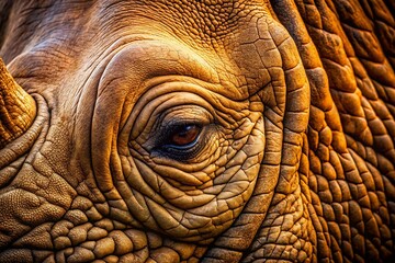 Fototapeta premium Macro Photography: African Rhinoceros Close-Up, Detailed Texture and Skin, Wildlife