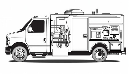 A cutaway illustration of a mobile maintenance truck ideal for diagrams user manuals or service guides. This image is adaptable for training or educational resources.