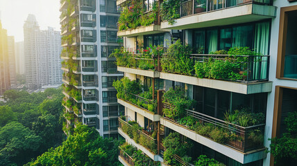 Green plants on balcony at building bring relax feel