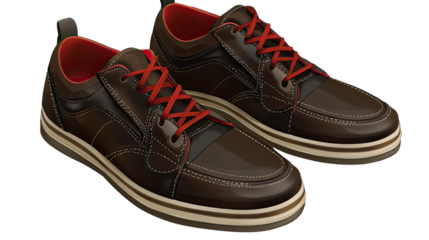 Stylish Brown Leather Shoes with Red Laces 