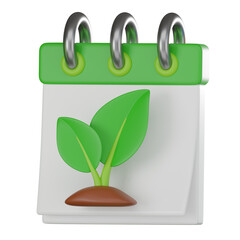 3D render, Green Calendar, Conservation and Save Earth Movement Events, Icon Illustration