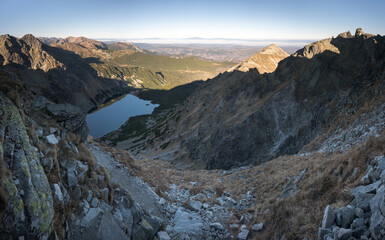 A winding high mountain trail in the High Tatras.
