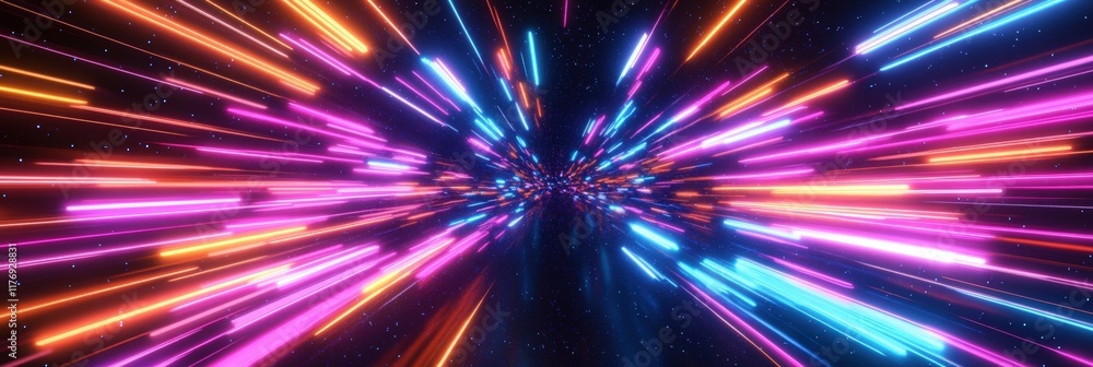 Poster 3d abstract neon light render with vibrant colors and dynamic lines creating a futuristic atmosphere