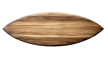 Wooden Surfboard Mockup: A high-resolution image showcasing a teardrop-shaped wooden surfboard, ideal for showcasing designs or branding. The rich grain of the wood is clearly visible.