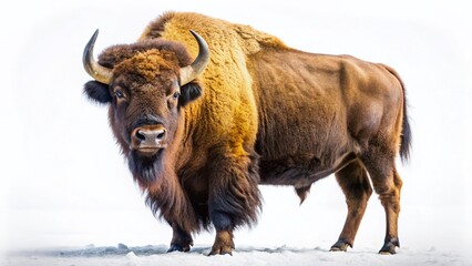 Majestic American Bison, Isolated on White Background - Candid Wildlife Photography
