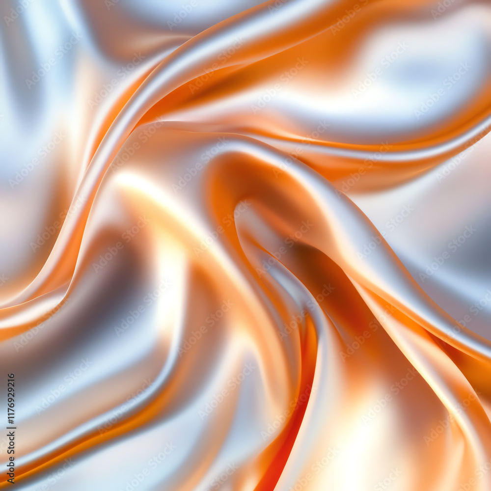 Poster a vibrant swirl of silky fabric in orange and silver tones, creating an elegant and smooth visual te