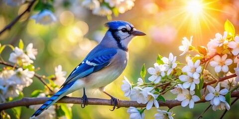 Obraz premium Majestic Blue Jay Perched Amongst Spring Branches