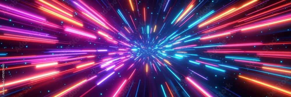 Aufkleber vibrant abstract neon light explosion in 3d render with dynamic rays and energetic flow for modern d